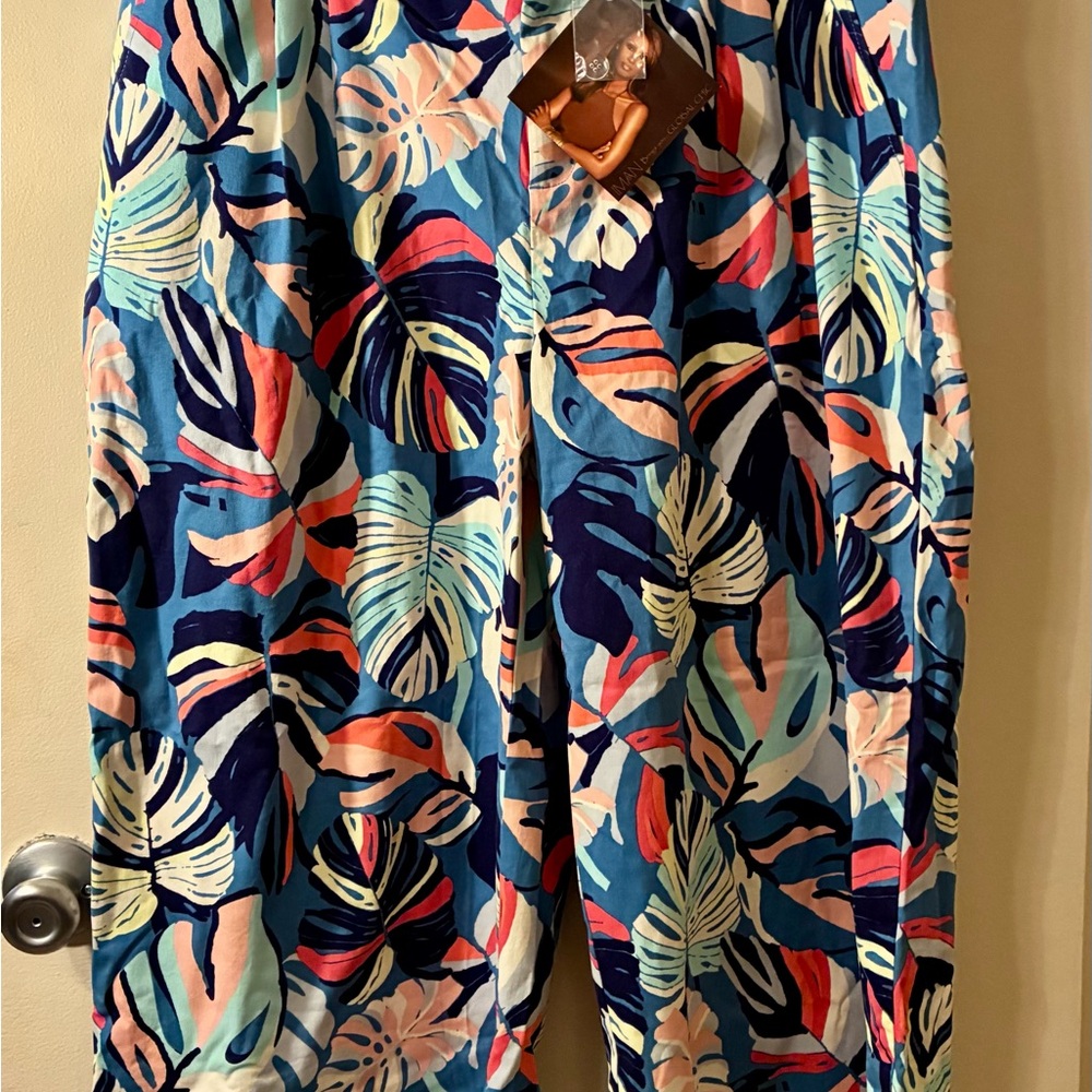 NWT IMAN Global Chic Wide-Leg Cotton Twill Crop Pants Tropical Stretch Blue 18W - Picture 8 of 11